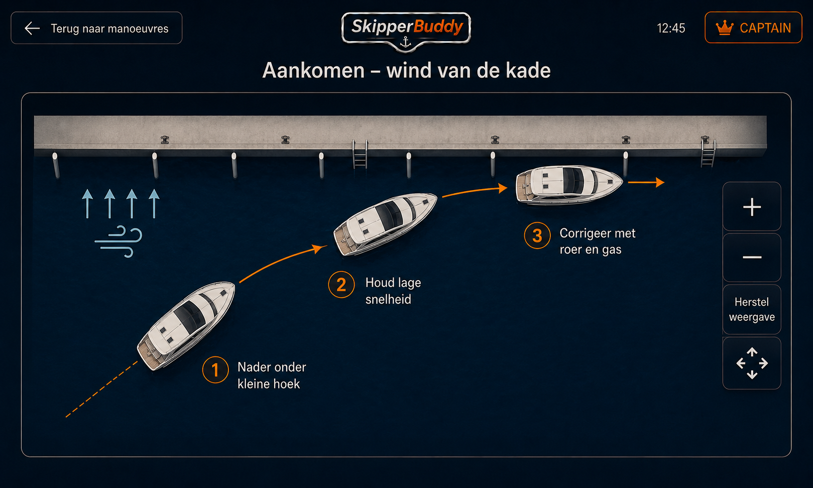 SkipperBuddy step-by-step boat manoeuvre guidance preview
