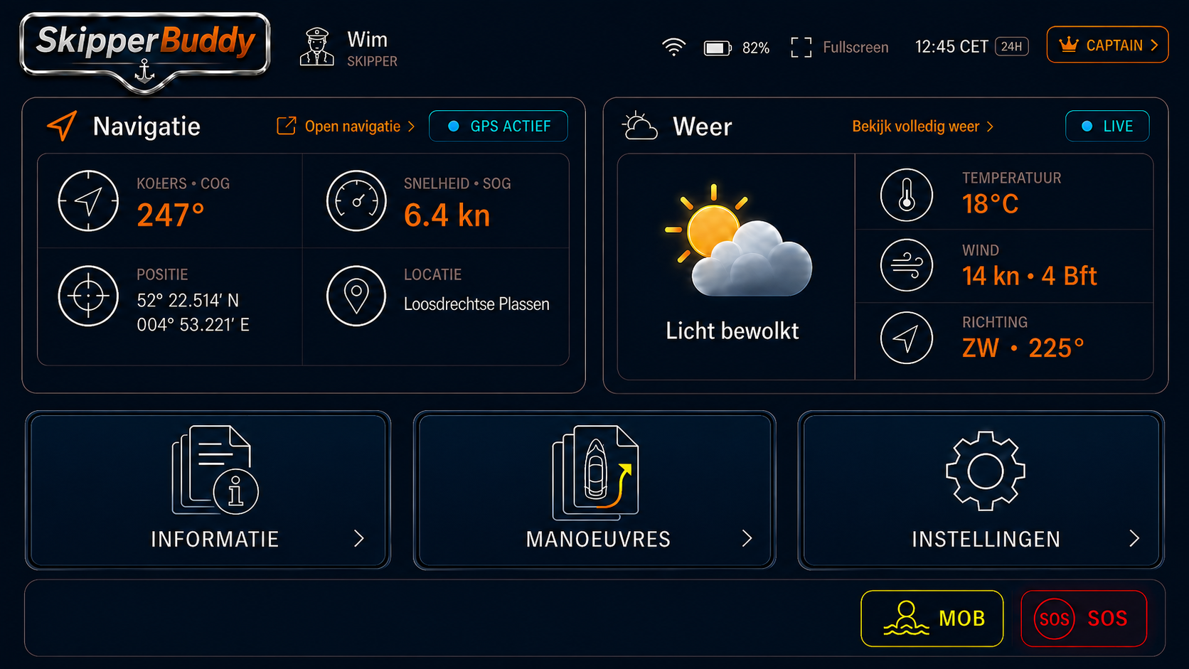 SkipperBuddy marine multi-function dashboard preview