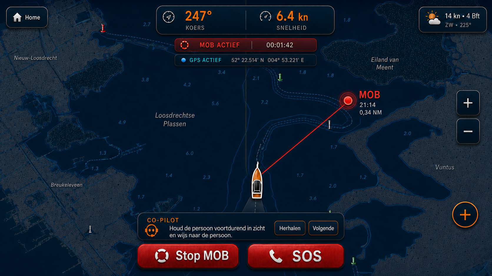 SkipperBuddy man overboard active navigation safety screen preview